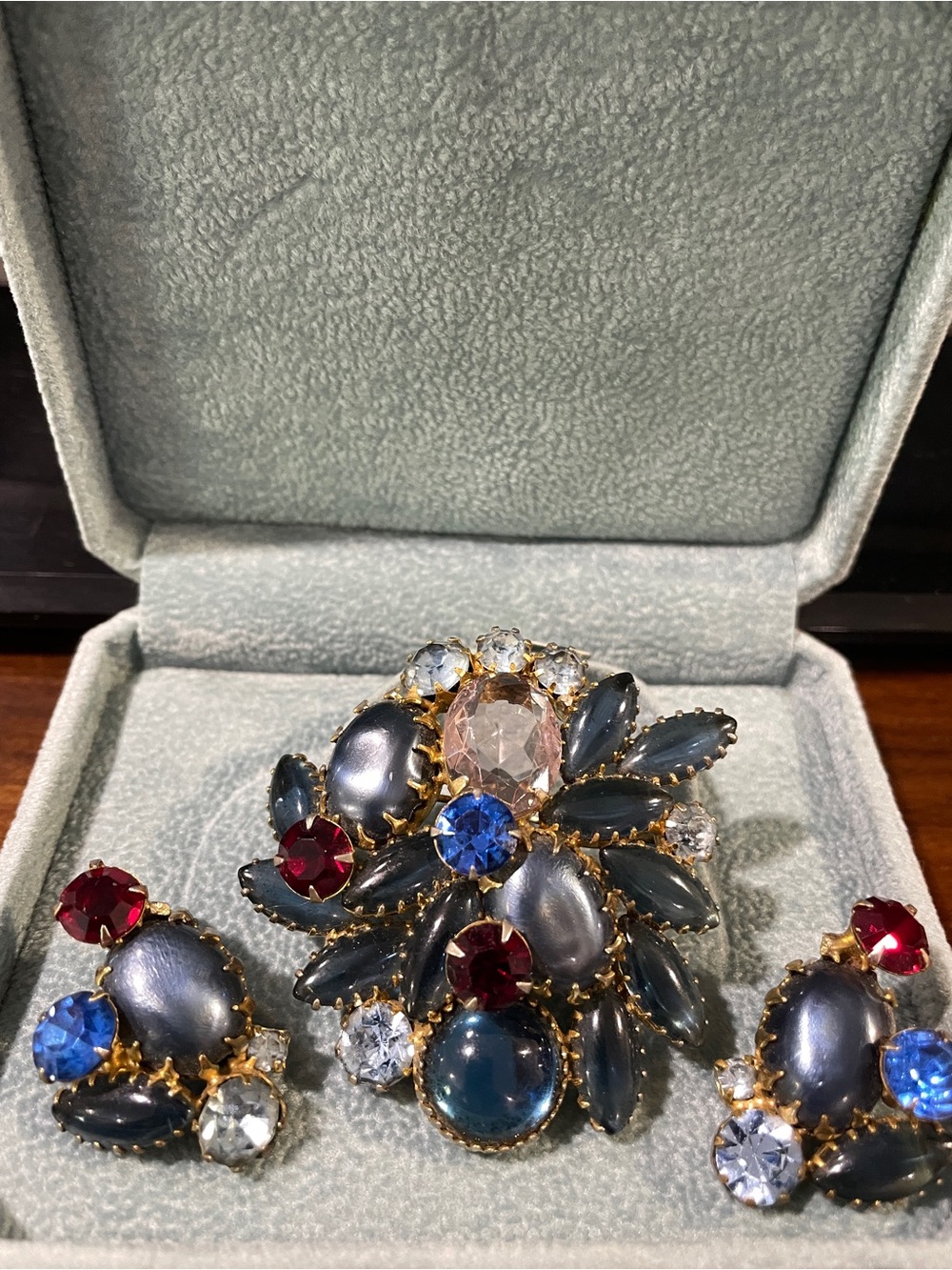 Vintage Multi-coloured Brooch and Eartings Set